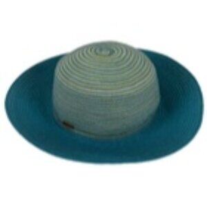 Coolibar Womens Marina Sun Hat Turquoise Blue  Woven Beach Travel Adjustable